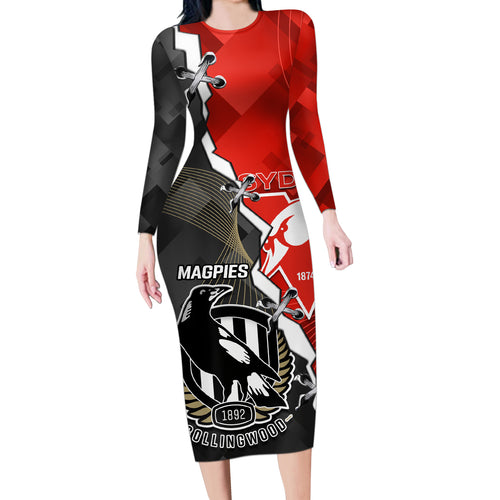 personalised-collingwood-and-swans-football-long-sleeve-bodycon-dress-2023-together-sporty-style