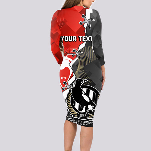 personalised-collingwood-and-swans-football-long-sleeve-bodycon-dress-2023-together-sporty-style