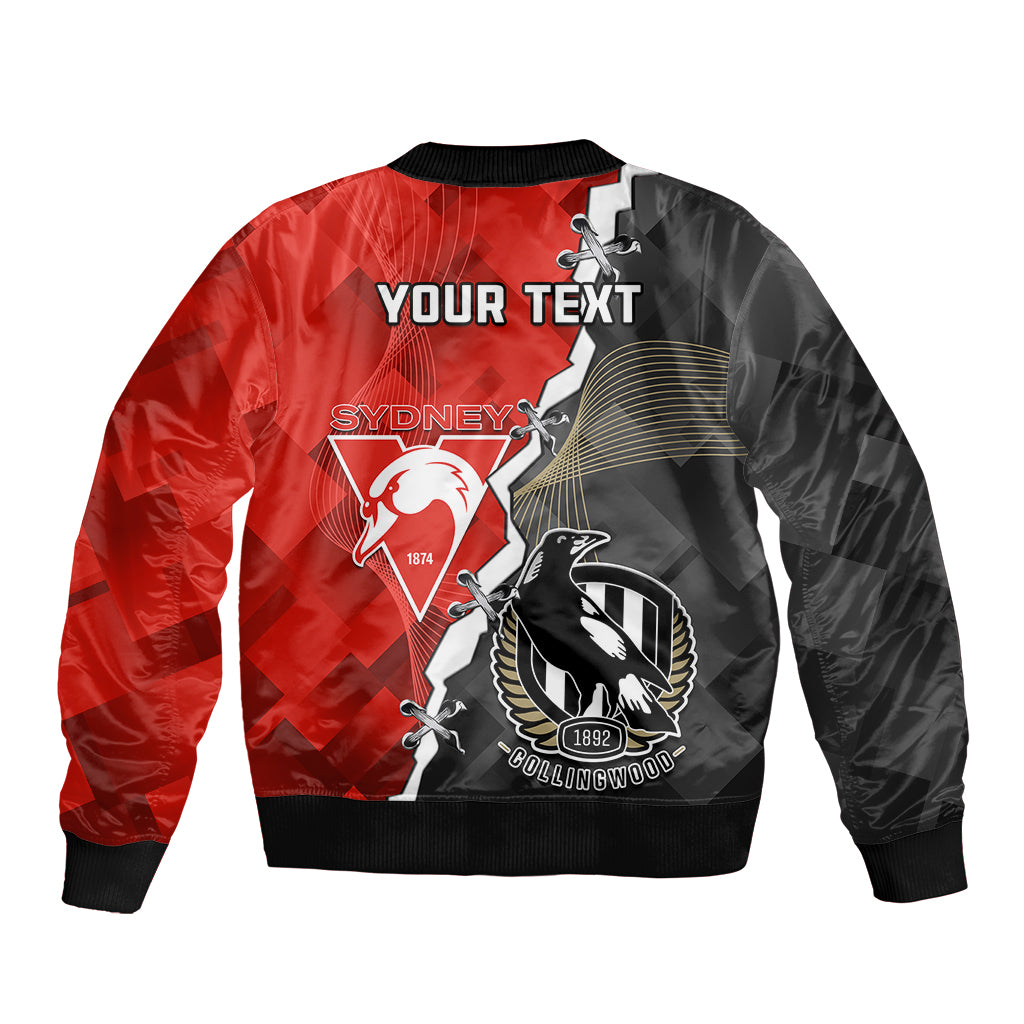 personalised-collingwood-and-swans-football-sleeve-zip-bomber-jacket-2023-together-sporty-style
