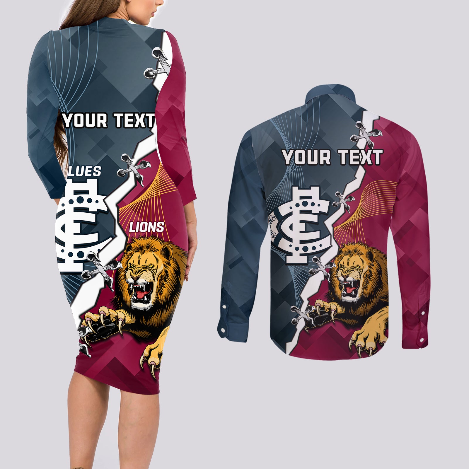 personalised-lions-and-blues-football-couples-matching-long-sleeve-bodycon-dress-and-long-sleeve-button-shirts-2023-together-sporty-style