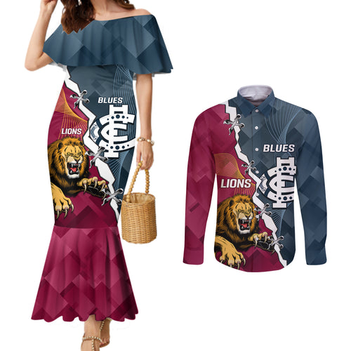 personalised-lions-and-blues-football-couples-matching-mermaid-dress-and-long-sleeve-button-shirts-2023-together-sporty-style