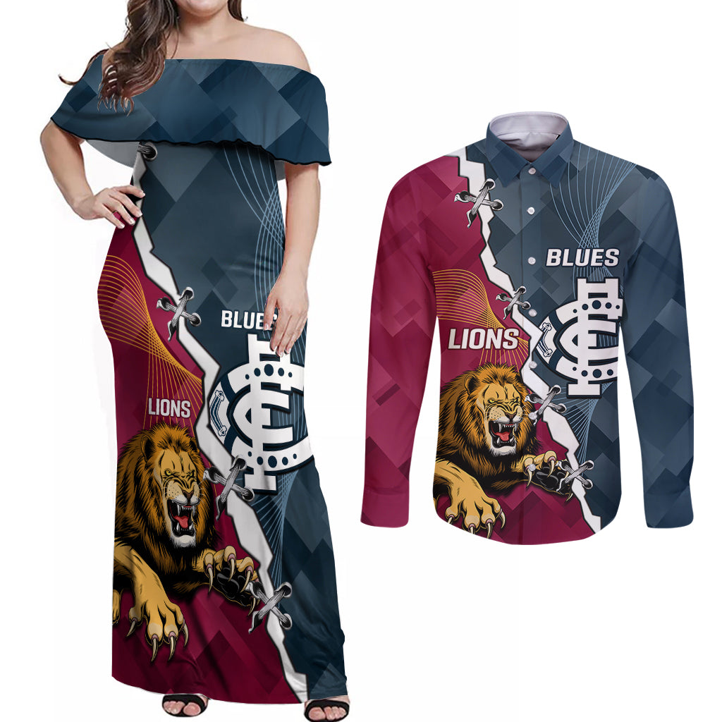 personalised-lions-and-blues-football-couples-matching-off-shoulder-maxi-dress-and-long-sleeve-button-shirts-2023-together-sporty-style