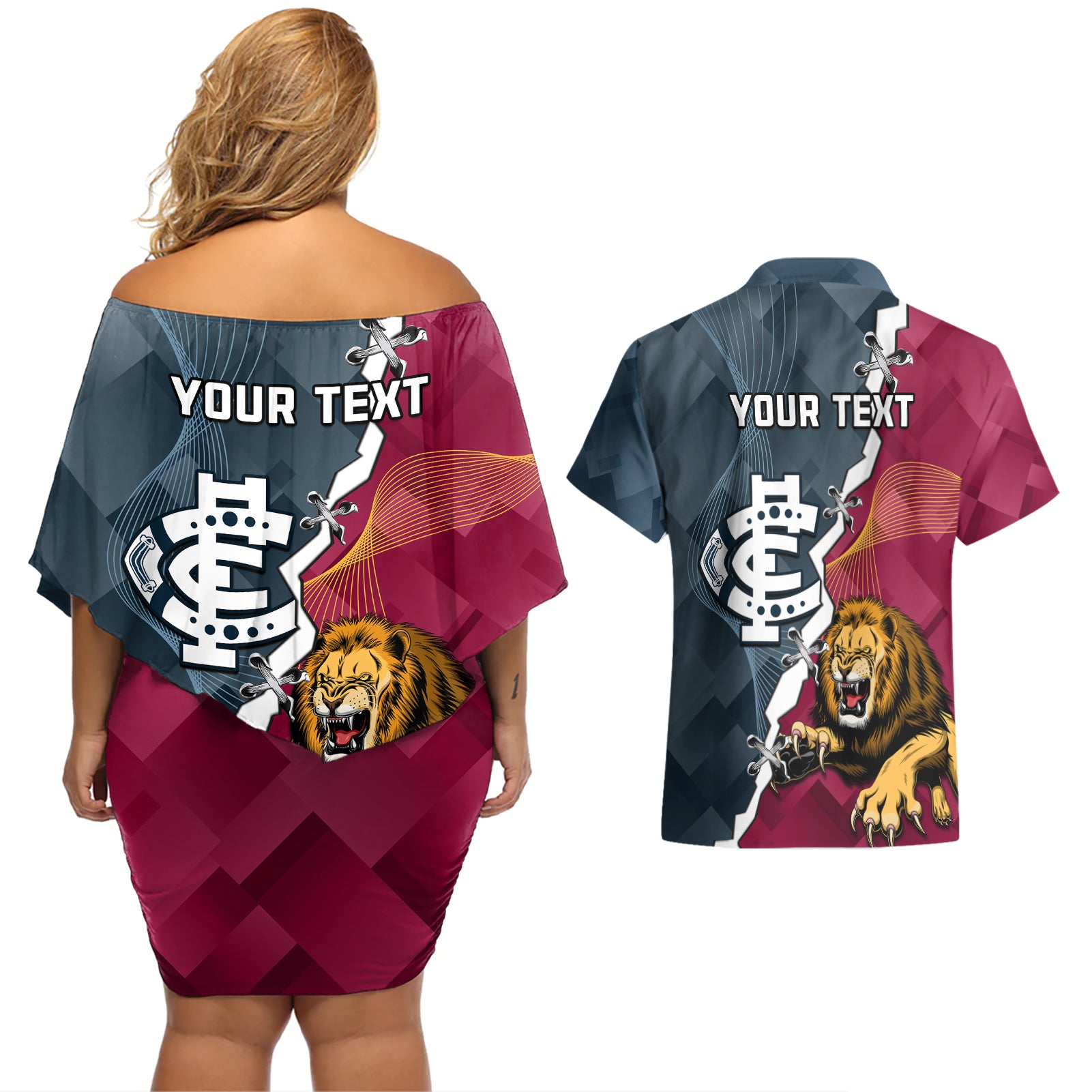 personalised-lions-and-blues-football-couples-matching-off-shoulder-short-dress-and-hawaiian-shirt-2023-together-sporty-style