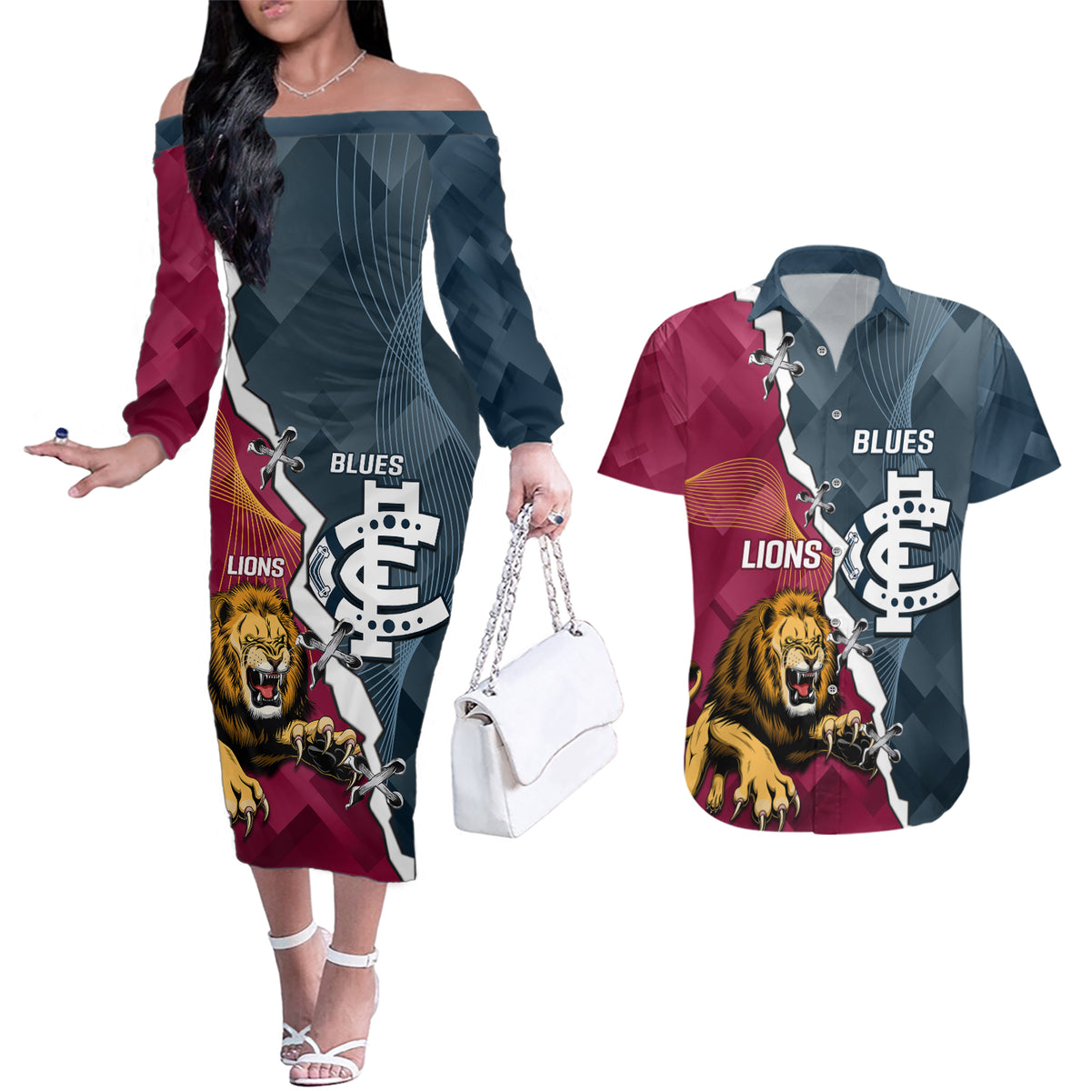 personalised-lions-and-blues-football-couples-matching-off-the-shoulder-long-sleeve-dress-and-hawaiian-shirt-2023-together-sporty-style