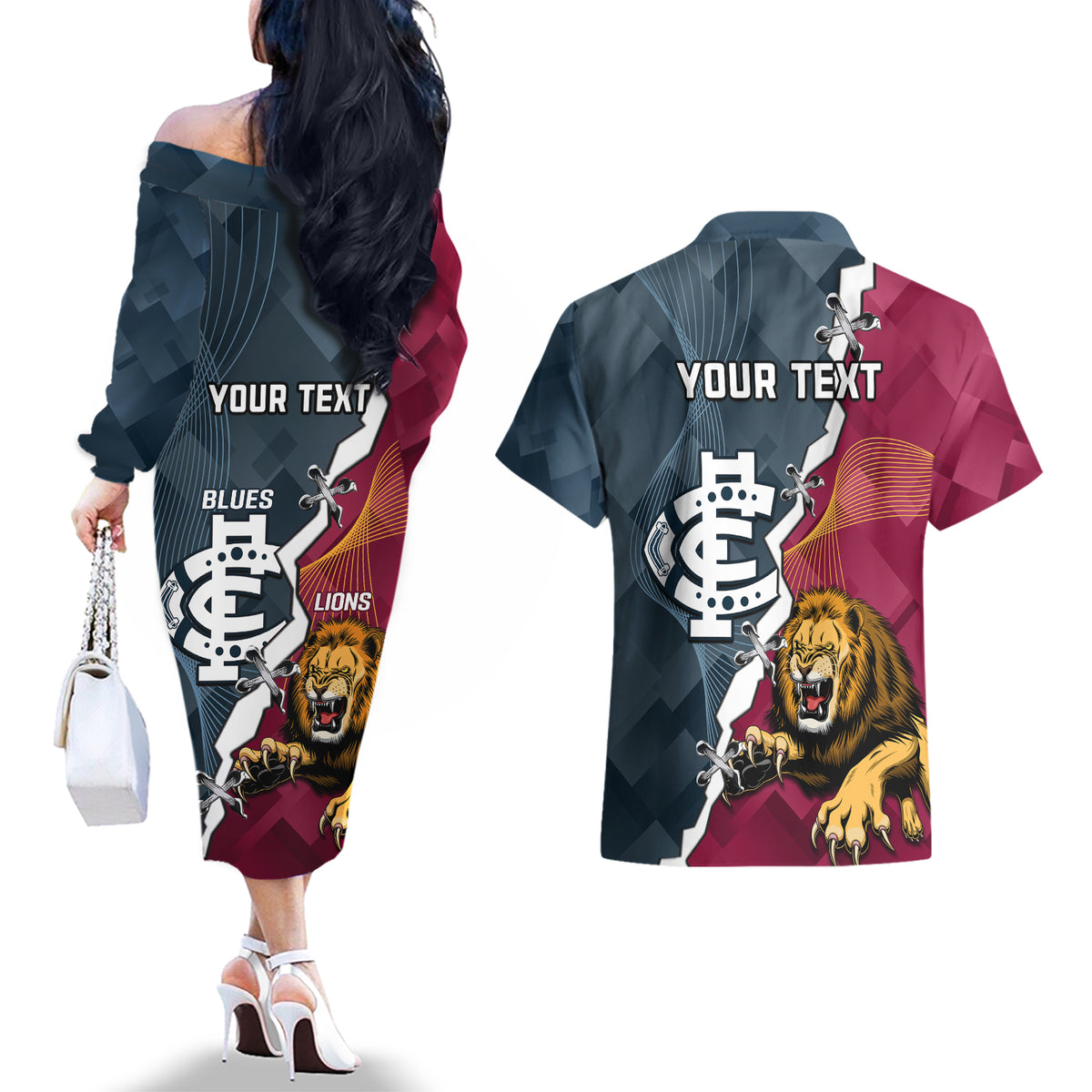 personalised-lions-and-blues-football-couples-matching-off-the-shoulder-long-sleeve-dress-and-hawaiian-shirt-2023-together-sporty-style