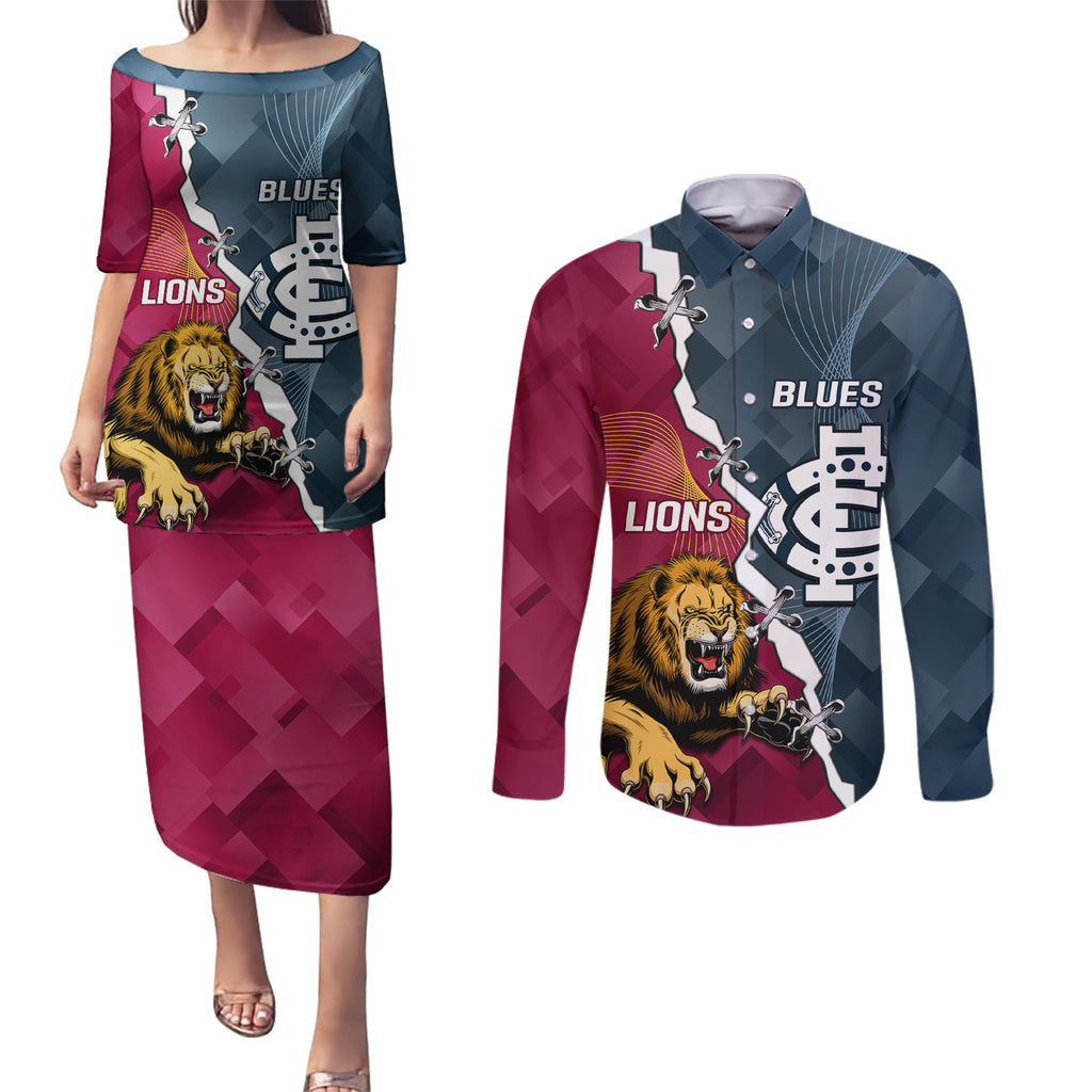 personalised-lions-and-blues-football-couples-matching-puletasi-dress-and-long-sleeve-button-shirts-2023-together-sporty-style