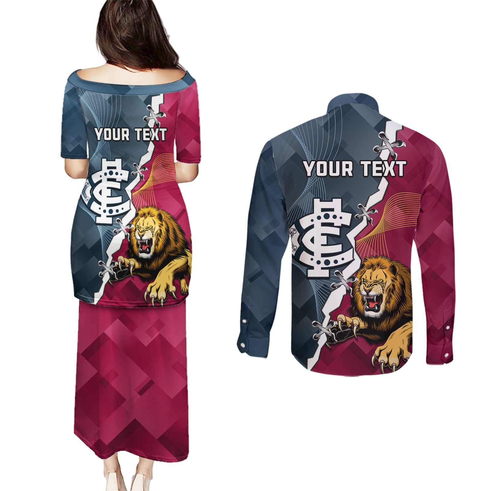 personalised-lions-and-blues-football-couples-matching-puletasi-dress-and-long-sleeve-button-shirts-2023-together-sporty-style