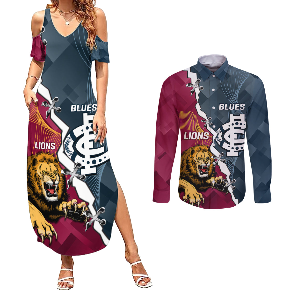 personalised-lions-and-blues-football-couples-matching-summer-maxi-dress-and-long-sleeve-button-shirts-2023-together-sporty-style