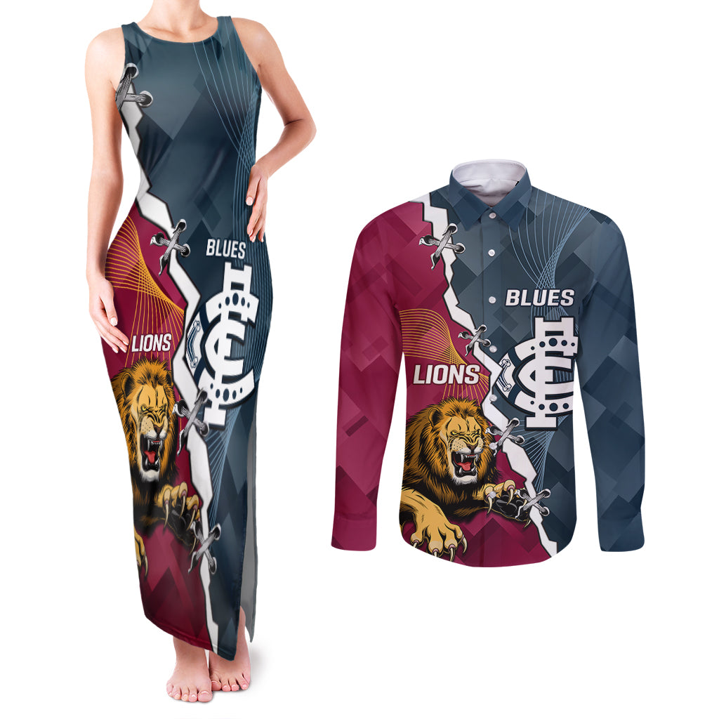personalised-lions-and-blues-football-couples-matching-tank-maxi-dress-and-long-sleeve-button-shirts-2023-together-sporty-style