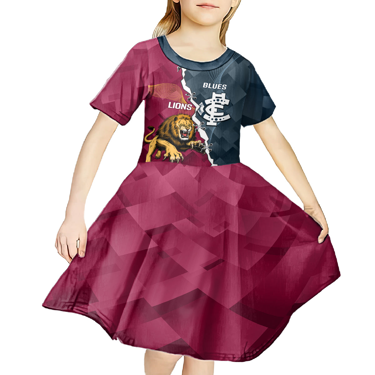 personalised-lions-and-blues-football-kid-short-sleeve-dress-2023-together-sporty-style