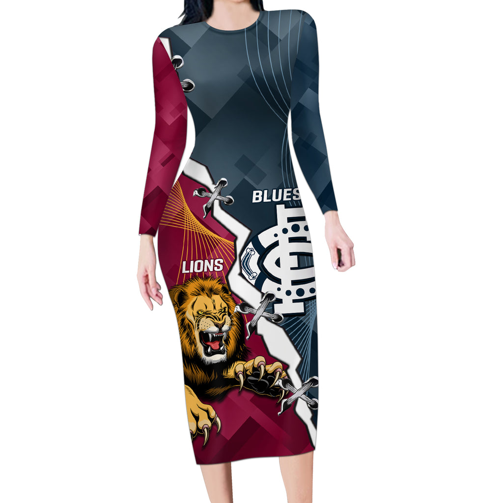 personalised-lions-and-blues-football-long-sleeve-bodycon-dress-2023-together-sporty-style