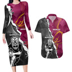 personalised-warriors-and-broncos-rugby-couples-matching-long-sleeve-bodycon-dress-and-hawaiian-shirt-2023-together-sporty-style