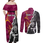 personalised-warriors-and-broncos-rugby-couples-matching-off-shoulder-maxi-dress-and-long-sleeve-button-shirts-2023-together-sporty-style