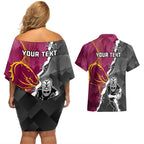 personalised-warriors-and-broncos-rugby-couples-matching-off-shoulder-short-dress-and-hawaiian-shirt-2023-together-sporty-style