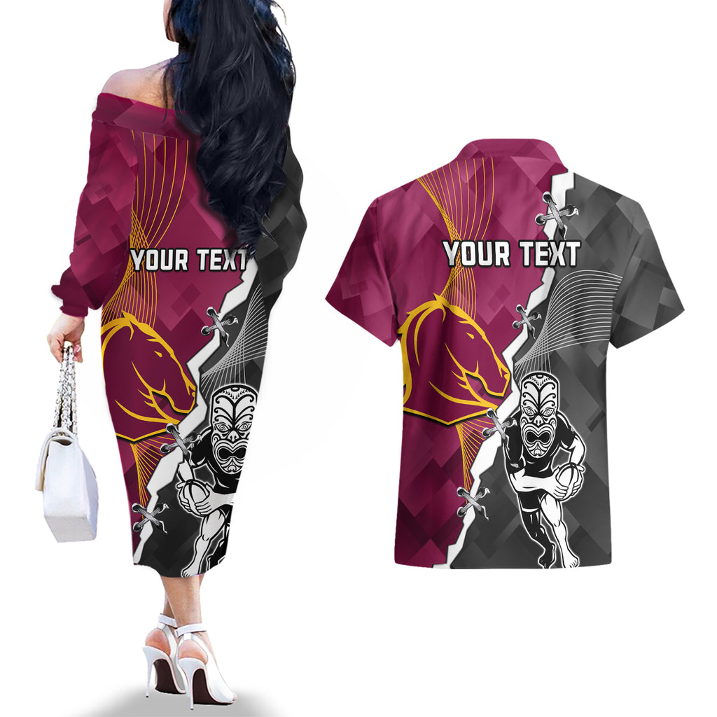 personalised-warriors-and-broncos-rugby-couples-matching-off-the-shoulder-long-sleeve-dress-and-hawaiian-shirt-2023-together-sporty-style