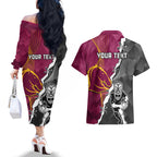 personalised-warriors-and-broncos-rugby-couples-matching-off-the-shoulder-long-sleeve-dress-and-hawaiian-shirt-2023-together-sporty-style