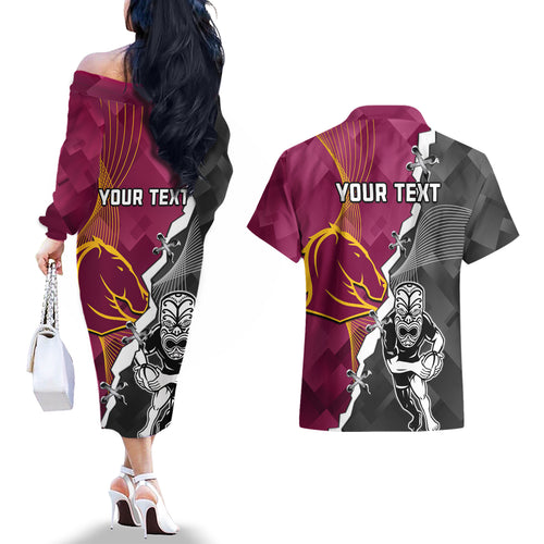 personalised-warriors-and-broncos-rugby-couples-matching-off-the-shoulder-long-sleeve-dress-and-hawaiian-shirt-2023-together-sporty-style