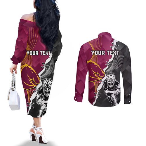 personalised-warriors-and-broncos-rugby-couples-matching-off-the-shoulder-long-sleeve-dress-and-long-sleeve-button-shirts-2023-together-sporty-style
