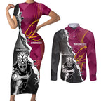 personalised-warriors-and-broncos-rugby-couples-matching-short-sleeve-bodycon-dress-and-long-sleeve-button-shirts-2023-together-sporty-style