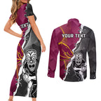 personalised-warriors-and-broncos-rugby-couples-matching-short-sleeve-bodycon-dress-and-long-sleeve-button-shirts-2023-together-sporty-style