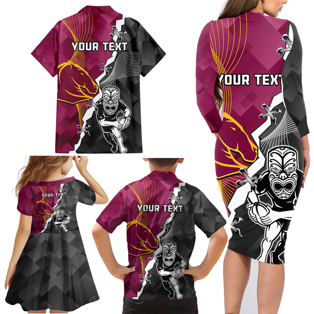 personalised-warriors-and-broncos-rugby-family-matching-long-sleeve-bodycon-dress-and-hawaiian-shirt-2023-together-sporty-style