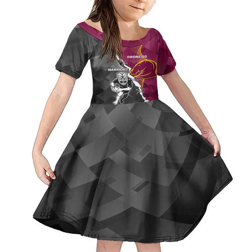 personalised-warriors-and-broncos-rugby-family-matching-off-shoulder-long-sleeve-dress-and-hawaiian-shirt-2023-together-sporty-style