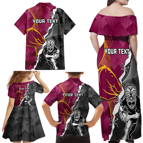 personalised-warriors-and-broncos-rugby-family-matching-off-shoulder-maxi-dress-and-hawaiian-shirt-2023-together-sporty-style