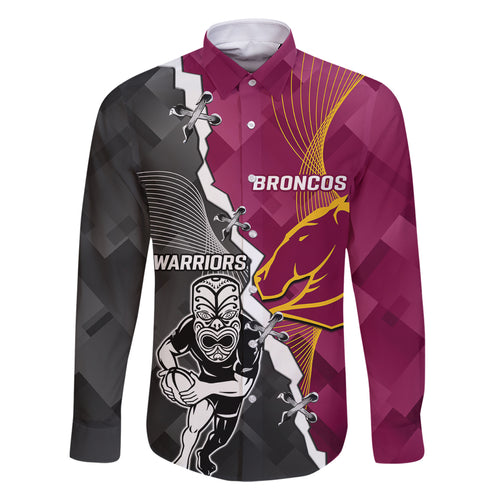 personalised-warriors-and-broncos-rugby-family-matching-off-shoulder-maxi-dress-and-hawaiian-shirt-2023-together-sporty-style