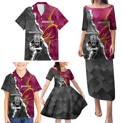personalised-warriors-and-broncos-rugby-family-matching-puletasi-dress-and-hawaiian-shirt-2023-together-sporty-style