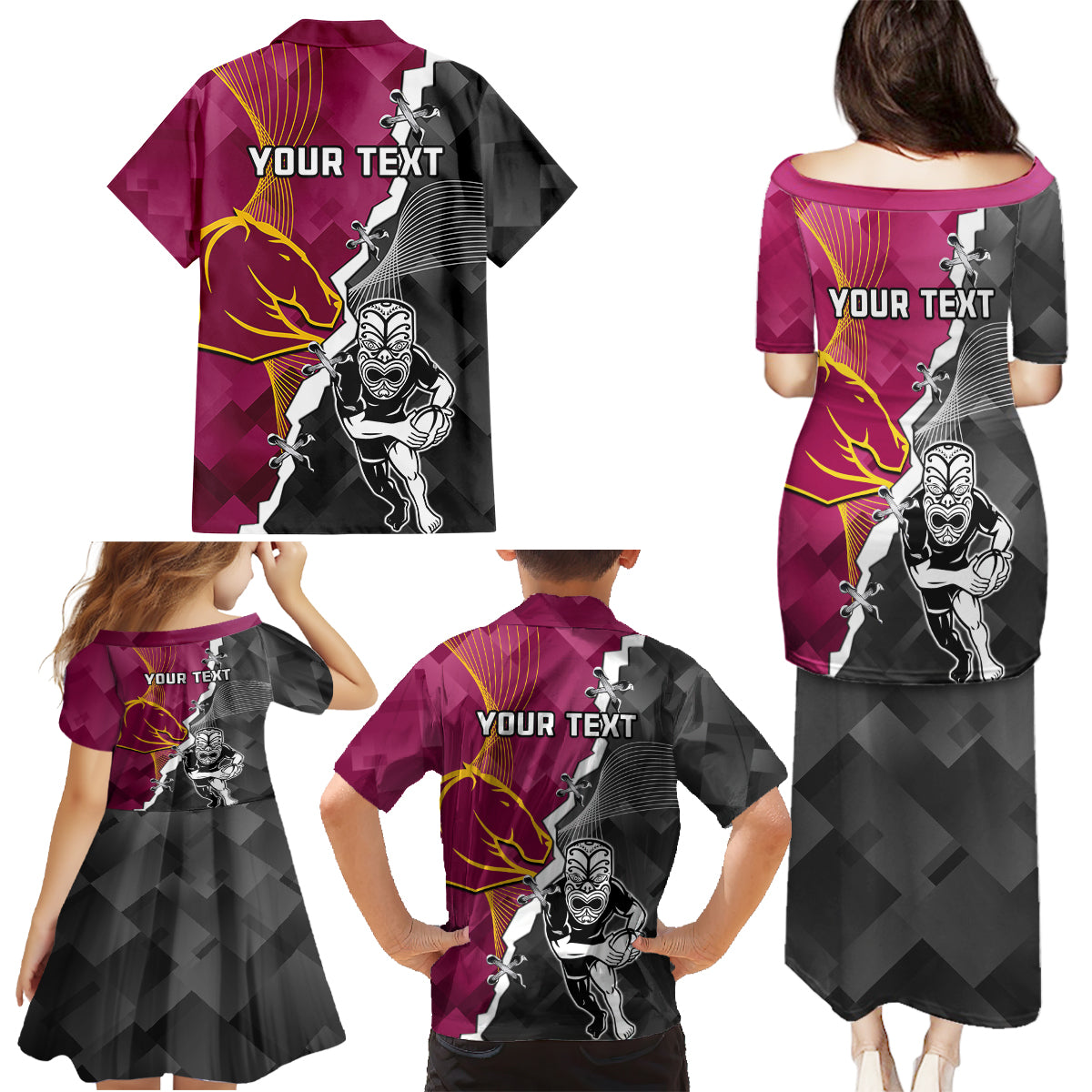 personalised-warriors-and-broncos-rugby-family-matching-puletasi-dress-and-hawaiian-shirt-2023-together-sporty-style