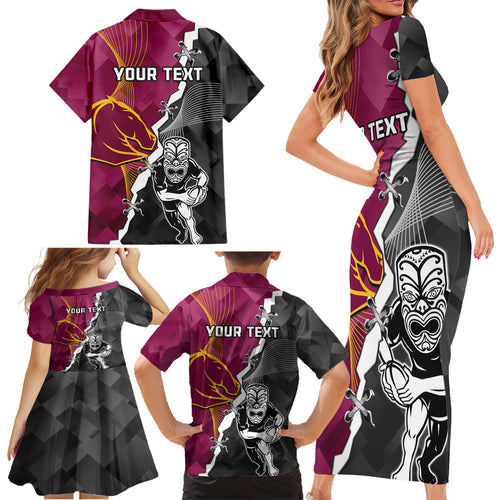 personalised-warriors-and-broncos-rugby-family-matching-short-sleeve-bodycon-dress-and-hawaiian-shirt-2023-together-sporty-style