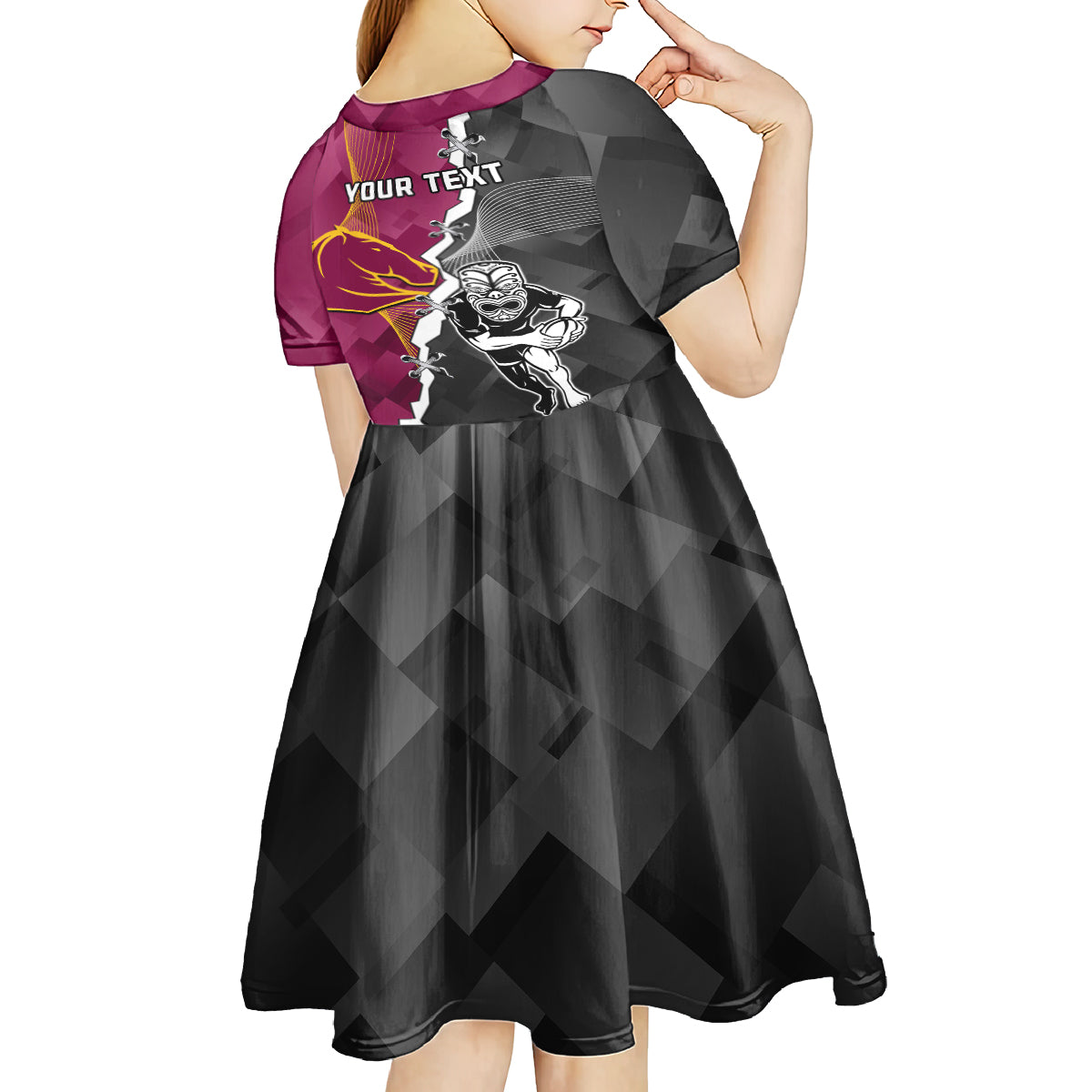 personalised-warriors-and-broncos-rugby-kid-short-sleeve-dress-2023-together-sporty-style