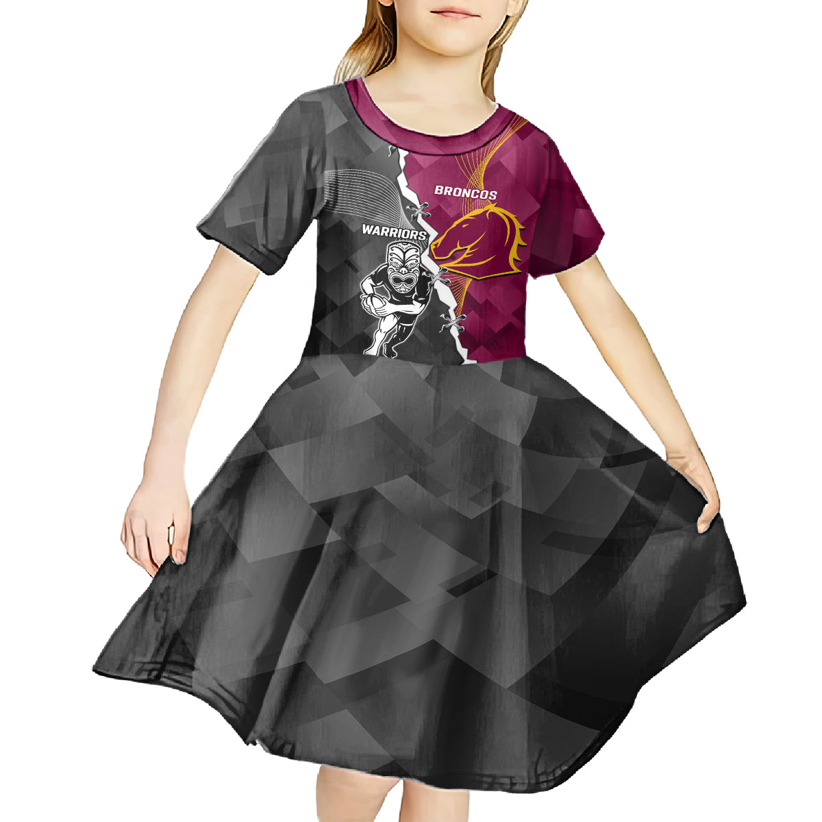 personalised-warriors-and-broncos-rugby-kid-short-sleeve-dress-2023-together-sporty-style