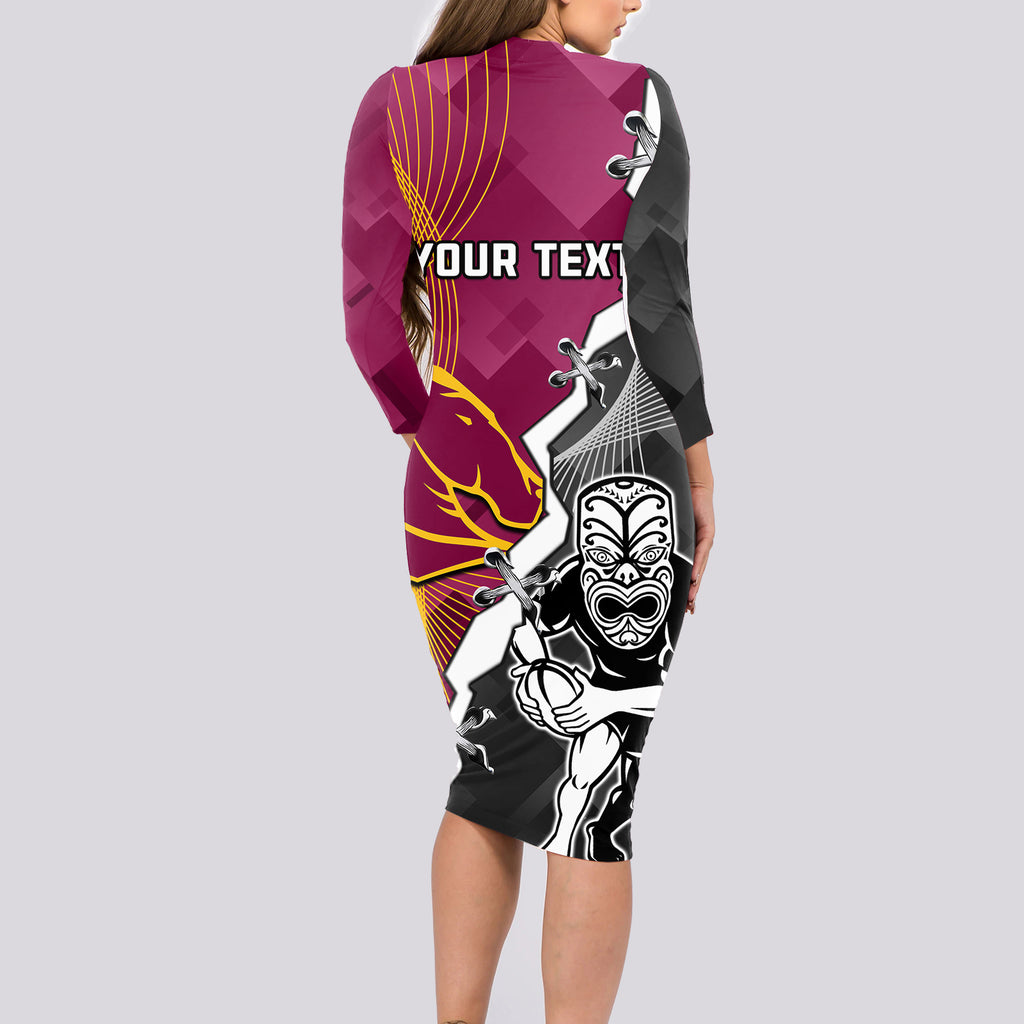 personalised-warriors-and-broncos-rugby-long-sleeve-bodycon-dress-2023-together-sporty-style