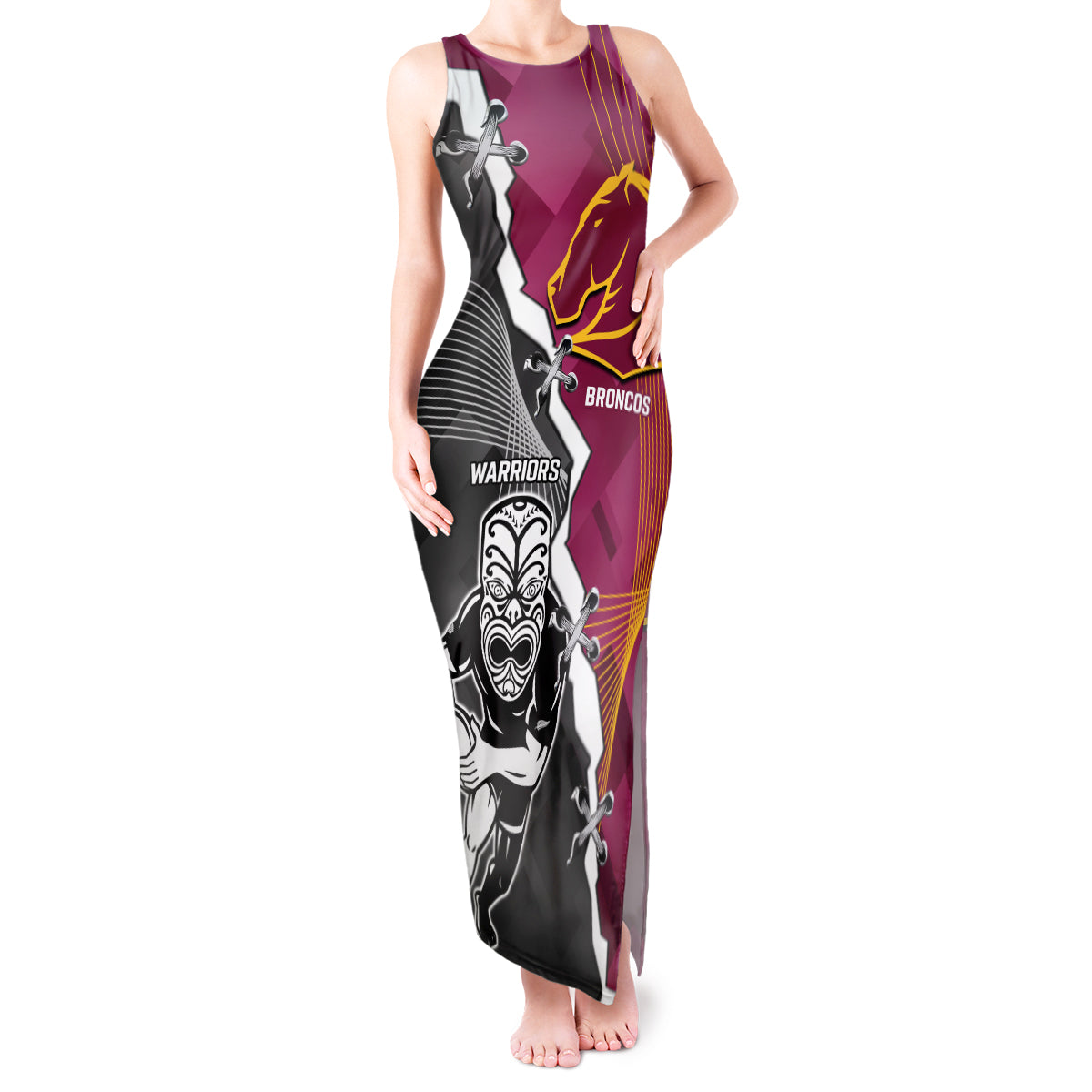 personalised-warriors-and-broncos-rugby-tank-maxi-dress-2023-together-sporty-style