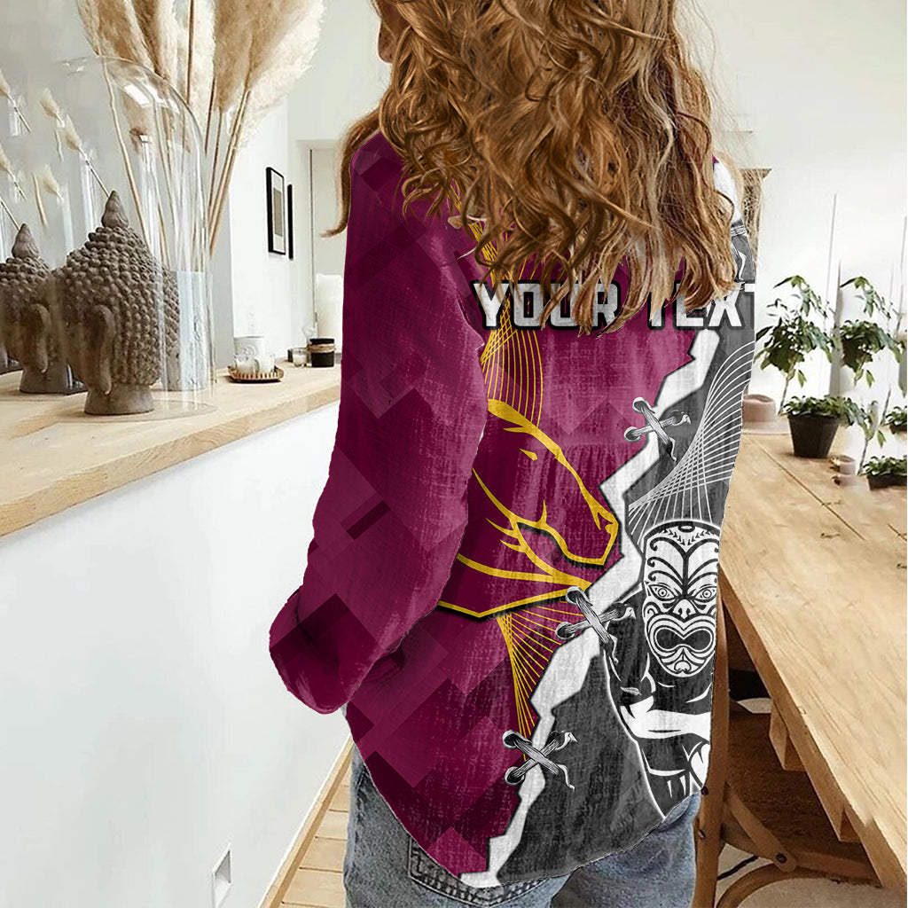 personalised-warriors-and-broncos-rugby-women-casual-shirt-2023-together-sporty-style