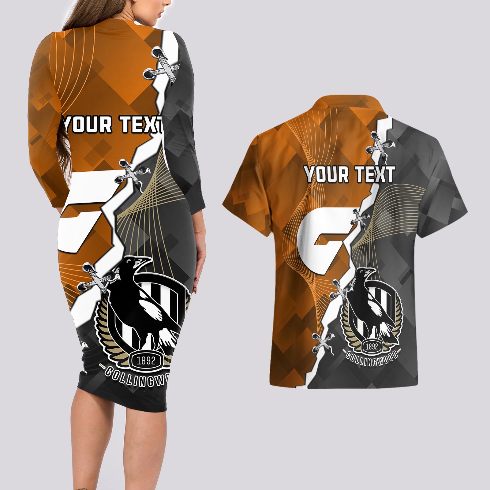 personalised-collingwood-and-giants-football-couples-matching-long-sleeve-bodycon-dress-and-hawaiian-shirt-2023-together-sporty-style