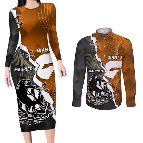 personalised-collingwood-and-giants-football-couples-matching-long-sleeve-bodycon-dress-and-long-sleeve-button-shirts-2023-together-sporty-style