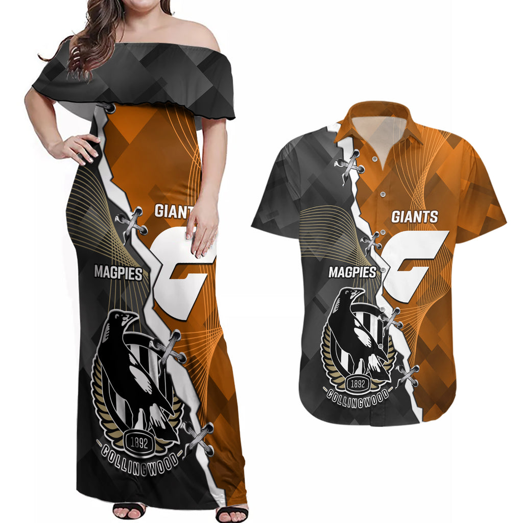 personalised-collingwood-and-giants-football-couples-matching-off-shoulder-maxi-dress-and-hawaiian-shirt-2023-together-sporty-style