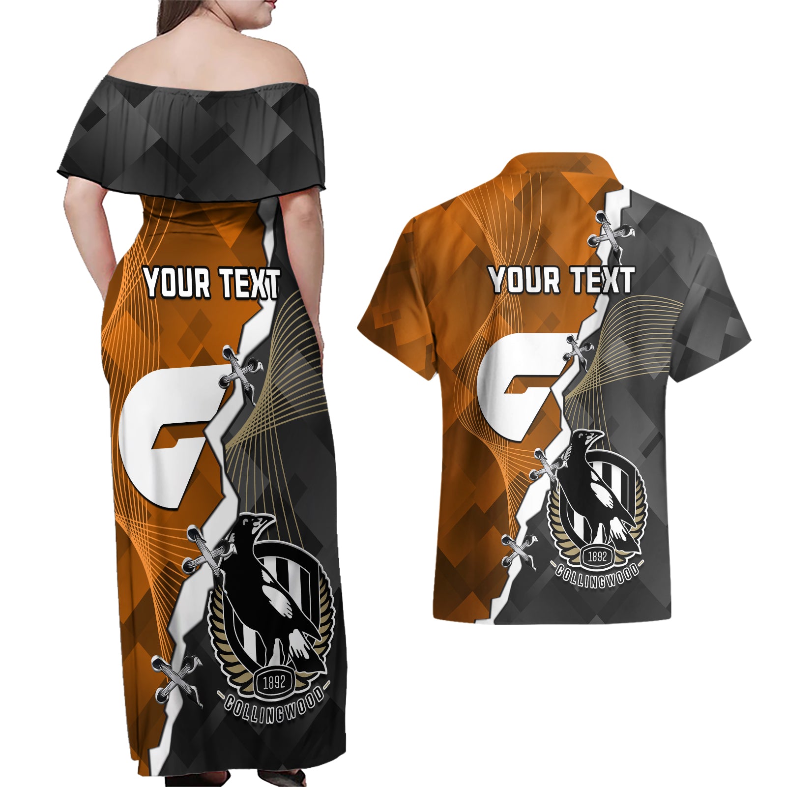 personalised-collingwood-and-giants-football-couples-matching-off-shoulder-maxi-dress-and-hawaiian-shirt-2023-together-sporty-style