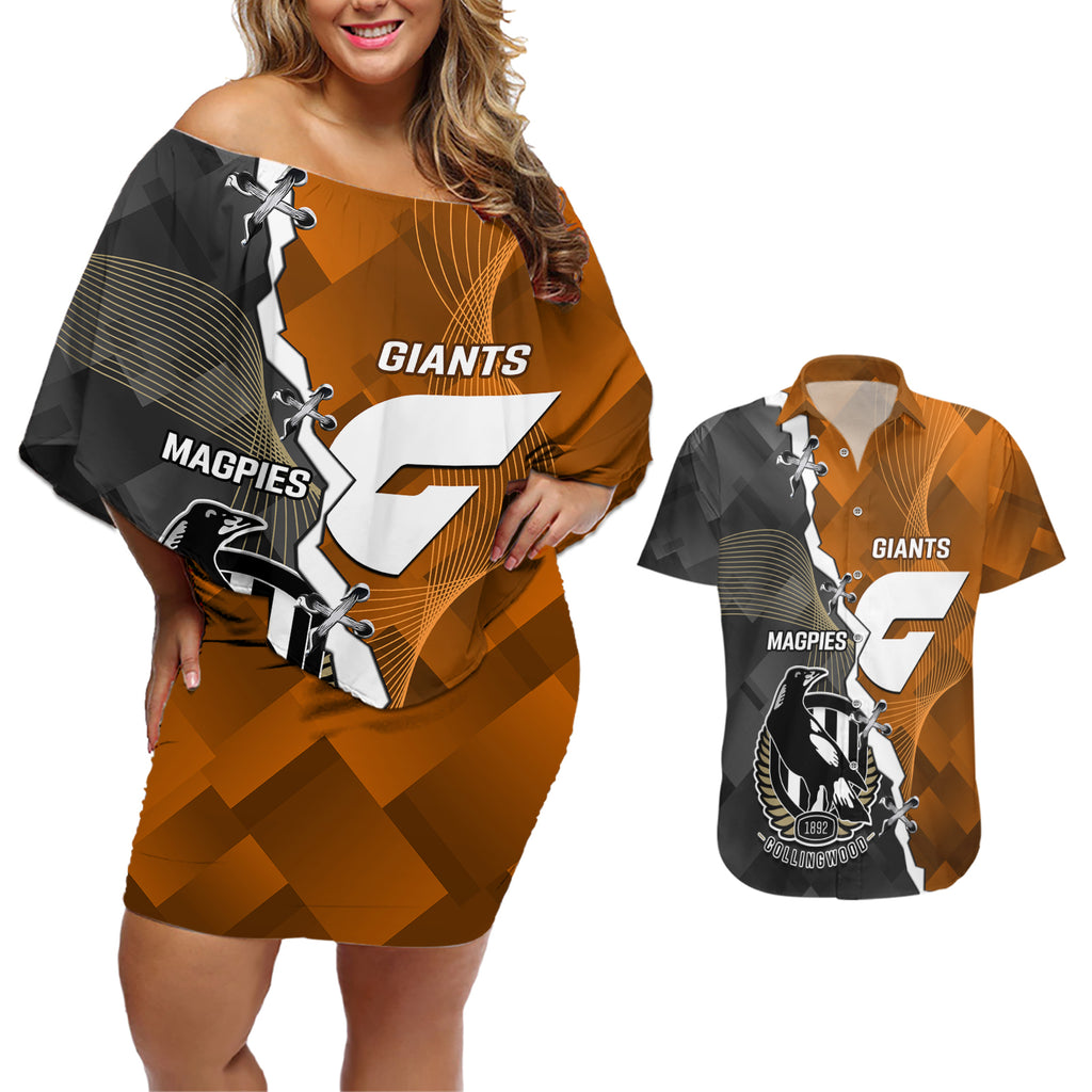 personalised-collingwood-and-giants-football-couples-matching-off-shoulder-short-dress-and-hawaiian-shirt-2023-together-sporty-style