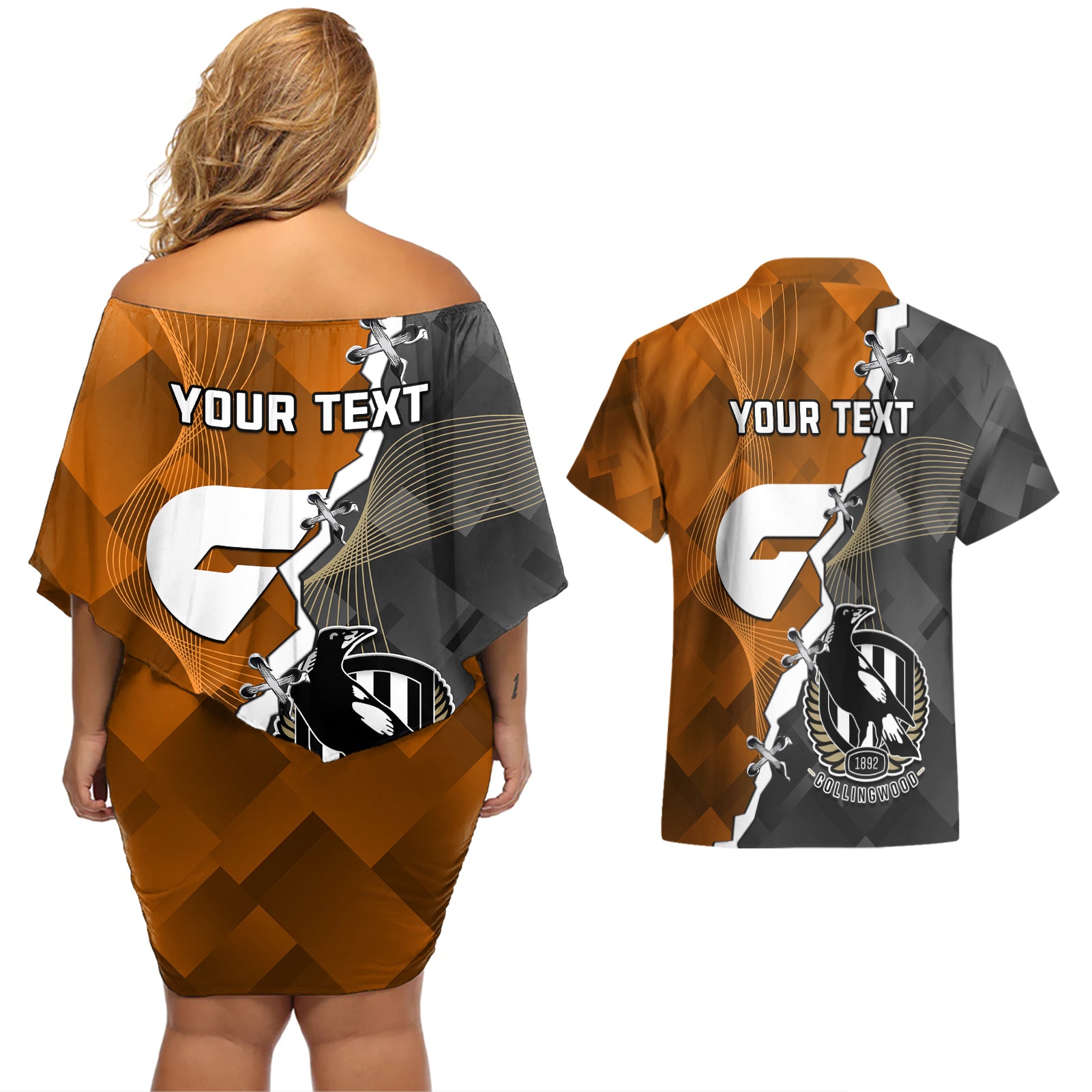 personalised-collingwood-and-giants-football-couples-matching-off-shoulder-short-dress-and-hawaiian-shirt-2023-together-sporty-style