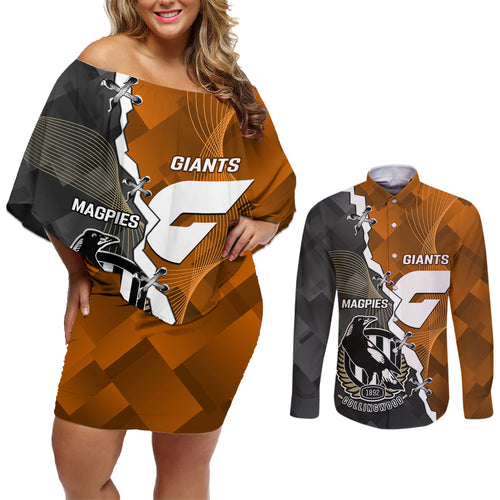 personalised-collingwood-and-giants-football-couples-matching-off-shoulder-short-dress-and-long-sleeve-button-shirts-2023-together-sporty-style