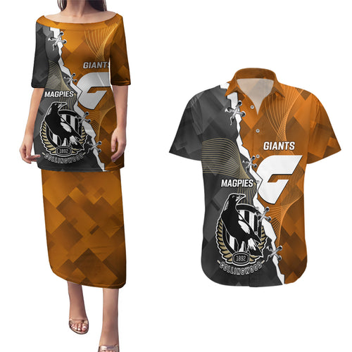 personalised-collingwood-and-giants-football-couples-matching-puletasi-dress-and-hawaiian-shirt-2023-together-sporty-style