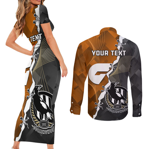 personalised-collingwood-and-giants-football-couples-matching-short-sleeve-bodycon-dress-and-long-sleeve-button-shirts-2023-together-sporty-style