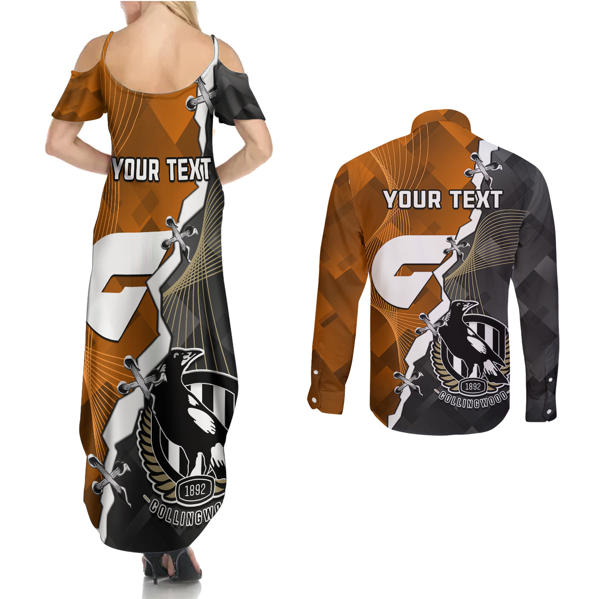 personalised-collingwood-and-giants-football-couples-matching-summer-maxi-dress-and-long-sleeve-button-shirts-2023-together-sporty-style