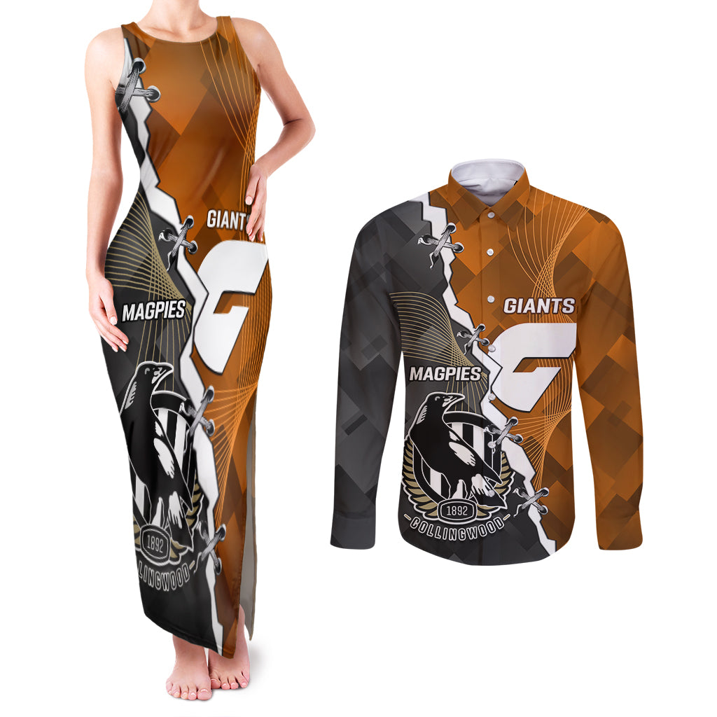 personalised-collingwood-and-giants-football-couples-matching-tank-maxi-dress-and-long-sleeve-button-shirts-2023-together-sporty-style
