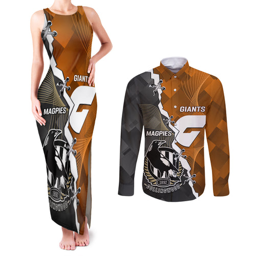 personalised-collingwood-and-giants-football-couples-matching-tank-maxi-dress-and-long-sleeve-button-shirts-2023-together-sporty-style