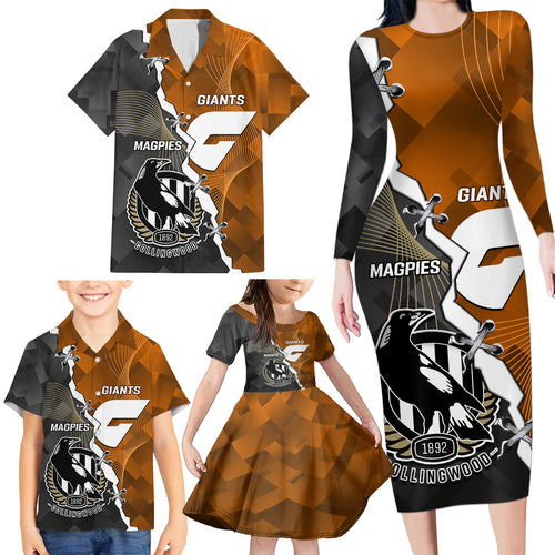 personalised-collingwood-and-giants-football-family-matching-long-sleeve-bodycon-dress-and-hawaiian-shirt-2023-together-sporty-style