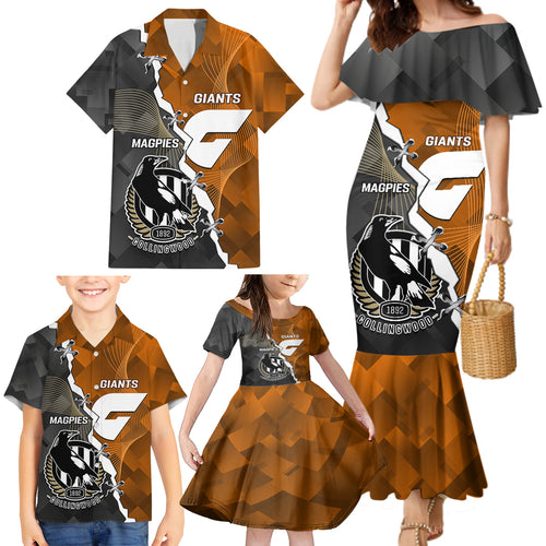 personalised-collingwood-and-giants-football-family-matching-mermaid-dress-and-hawaiian-shirt-2023-together-sporty-style